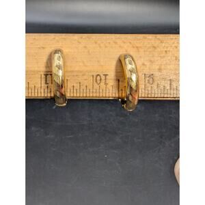 Vintage Monet Gold Tone Textured Clip On Hoop Earrings